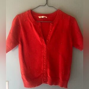 Sezane red short sleeve cardigan
